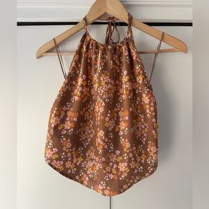 Pink Rose Floral Brown Bandana Halter Top